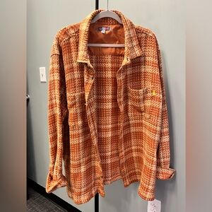 Urban Outfitters Exploded Twill Orange Plaid Men’s XL Button Down Shirt